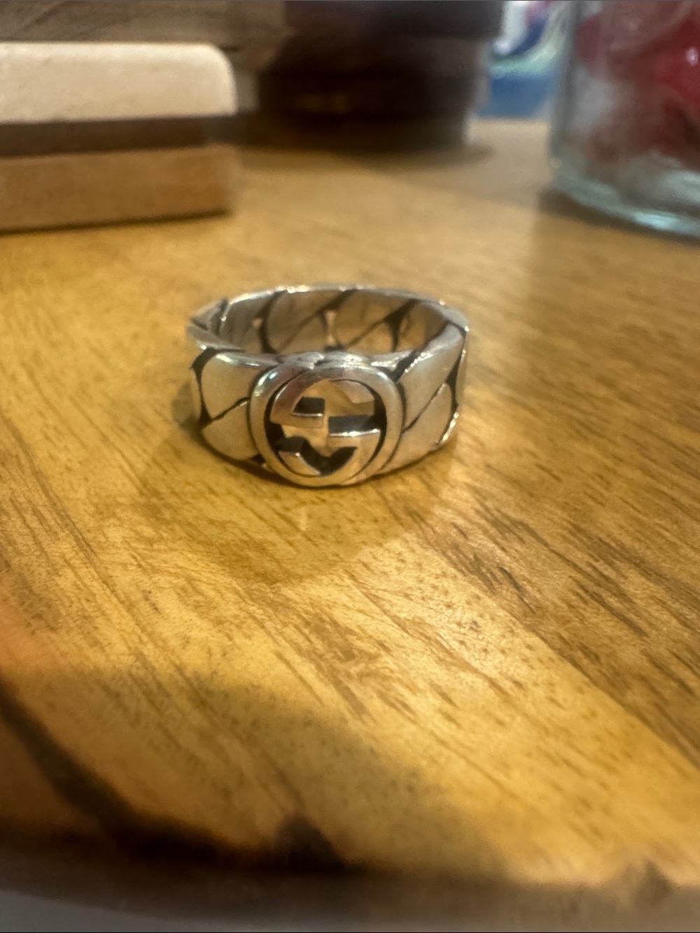 Gucci Silver Logo Ring with Interlocking G Motif
